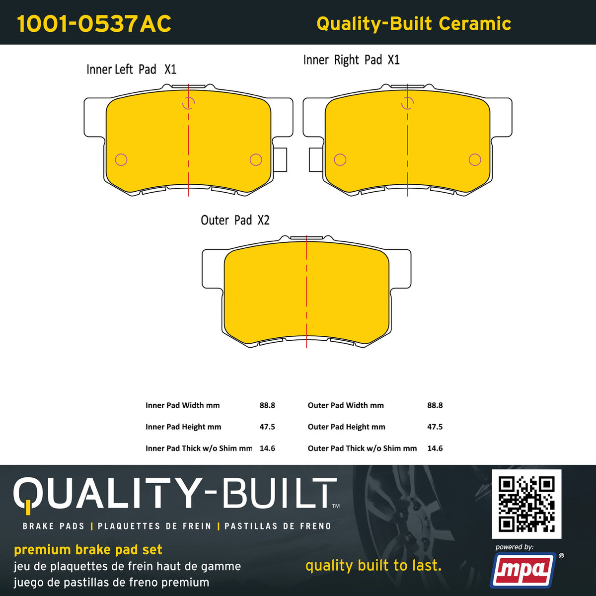 Quality-Built Quality-Built Premium Ceramic Brake Pads w/ Hardware 1001-0537AC