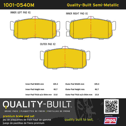 Quality-Built Quality-Built Premium Semi-Metallic Brake Pads w/ Hardware 1001-0540M
