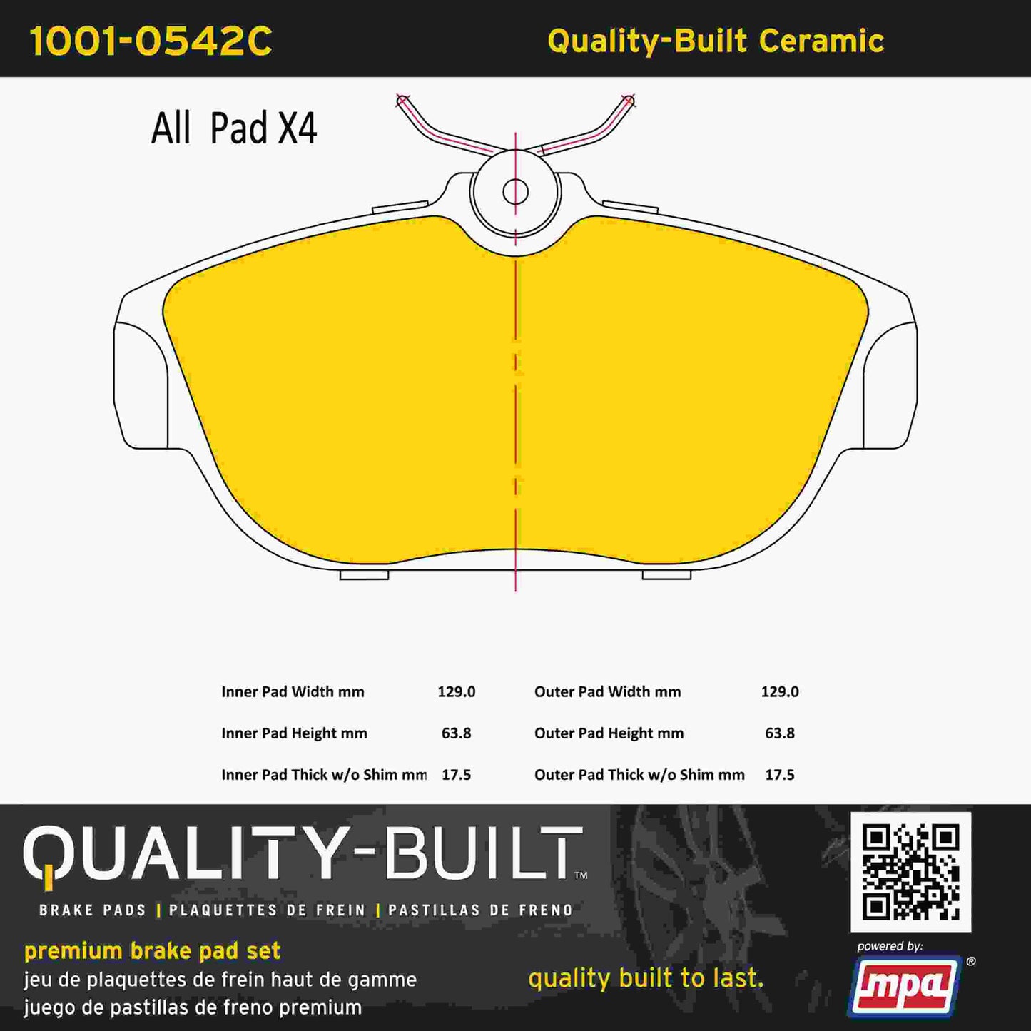 Quality-Built Quality-Built Premium Ceramic Brake Pads w/ Hardware 1001-0542C