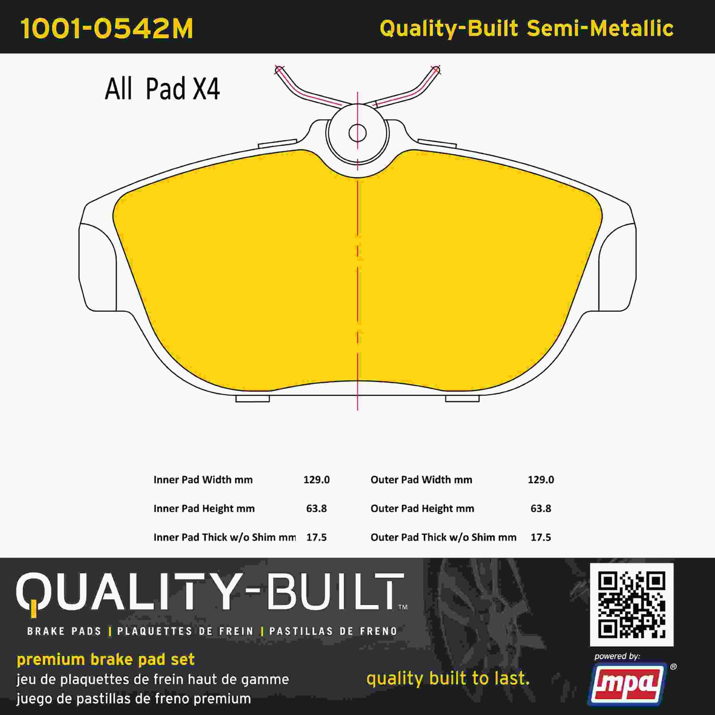 Quality-Built Quality-Built Premium Semi-Metallic Brake Pads w/ Hardware 1001-0542M