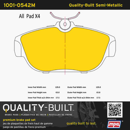 Quality-Built Quality-Built Premium Semi-Metallic Brake Pads w/ Hardware 1001-0542M