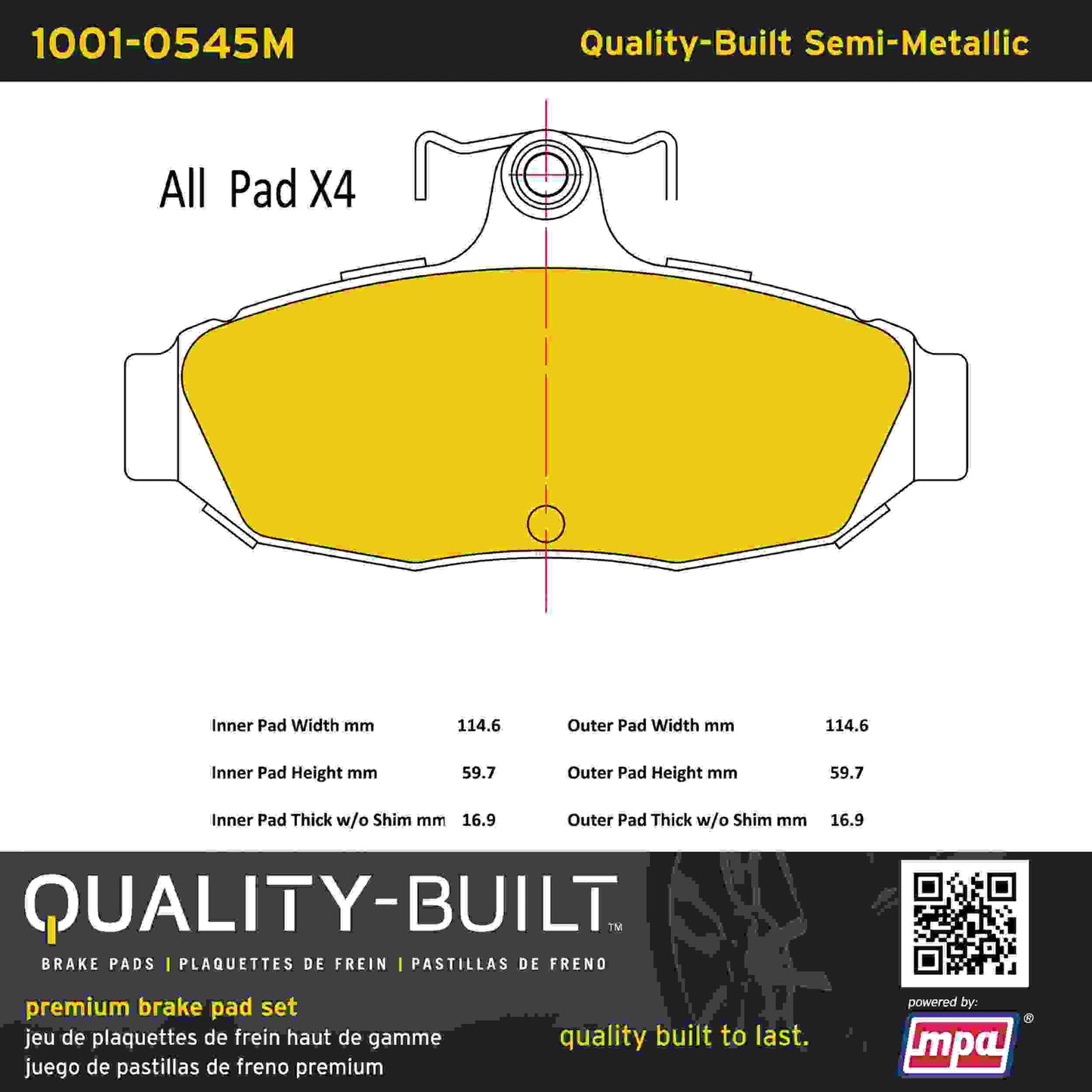 Quality-Built Quality-Built Premium Semi-Metallic Brake Pads w/ Hardware 1001-0545M