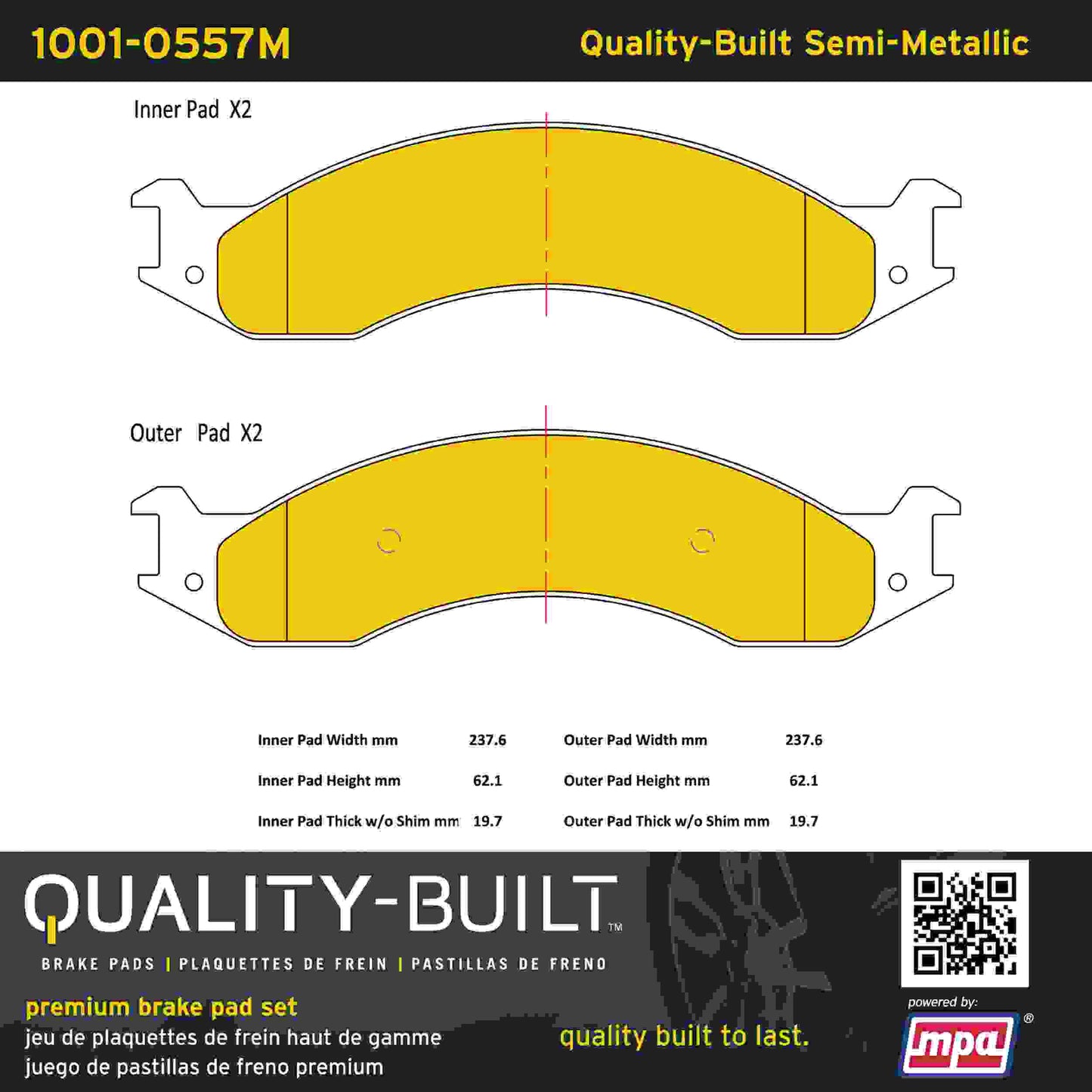 Quality-Built Quality-Built Premium Semi-Metallic Brake Pads w/ Hardware 1001-0557M
