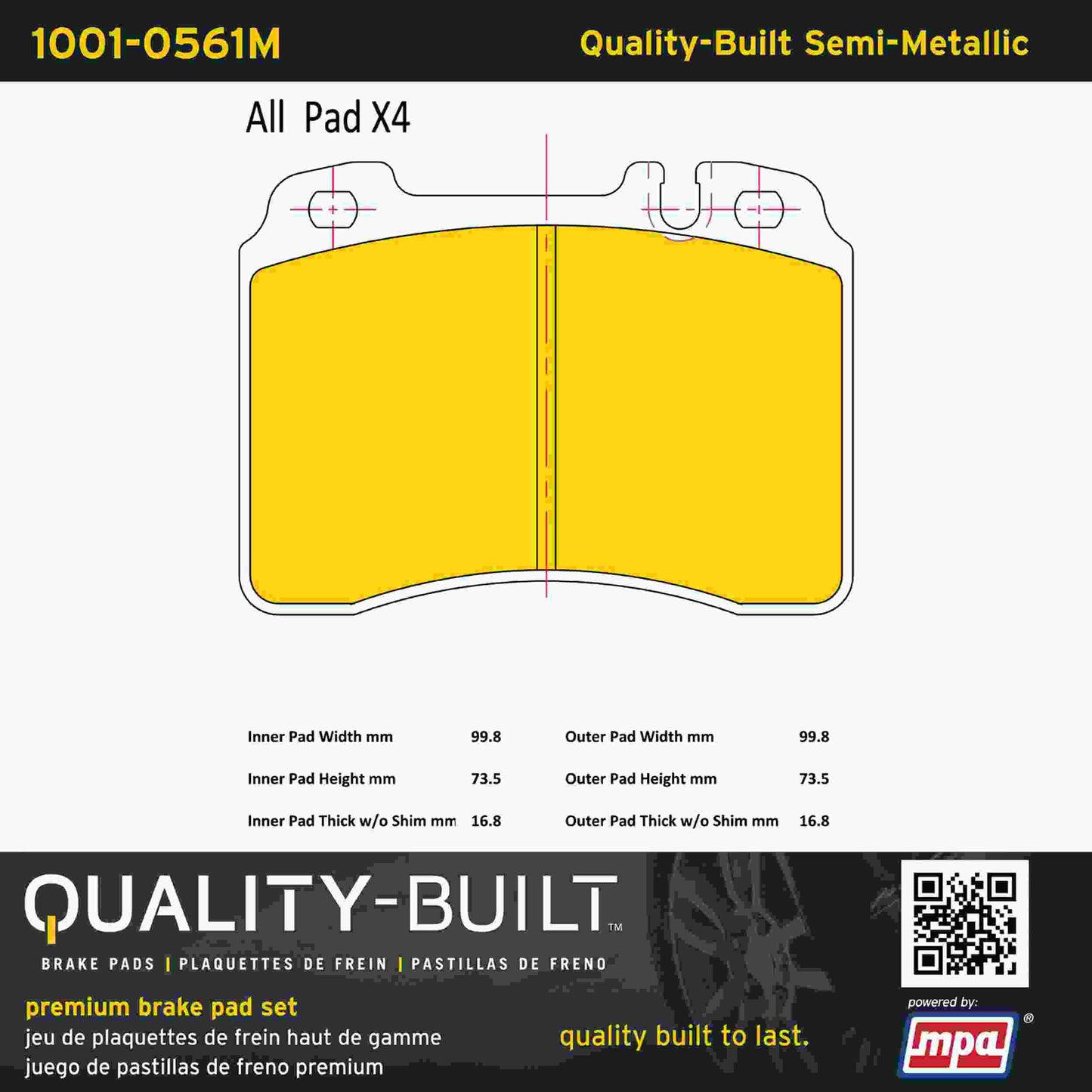 Quality-Built Quality-Built Premium Semi-Metallic Brake Pads 1001-0561M