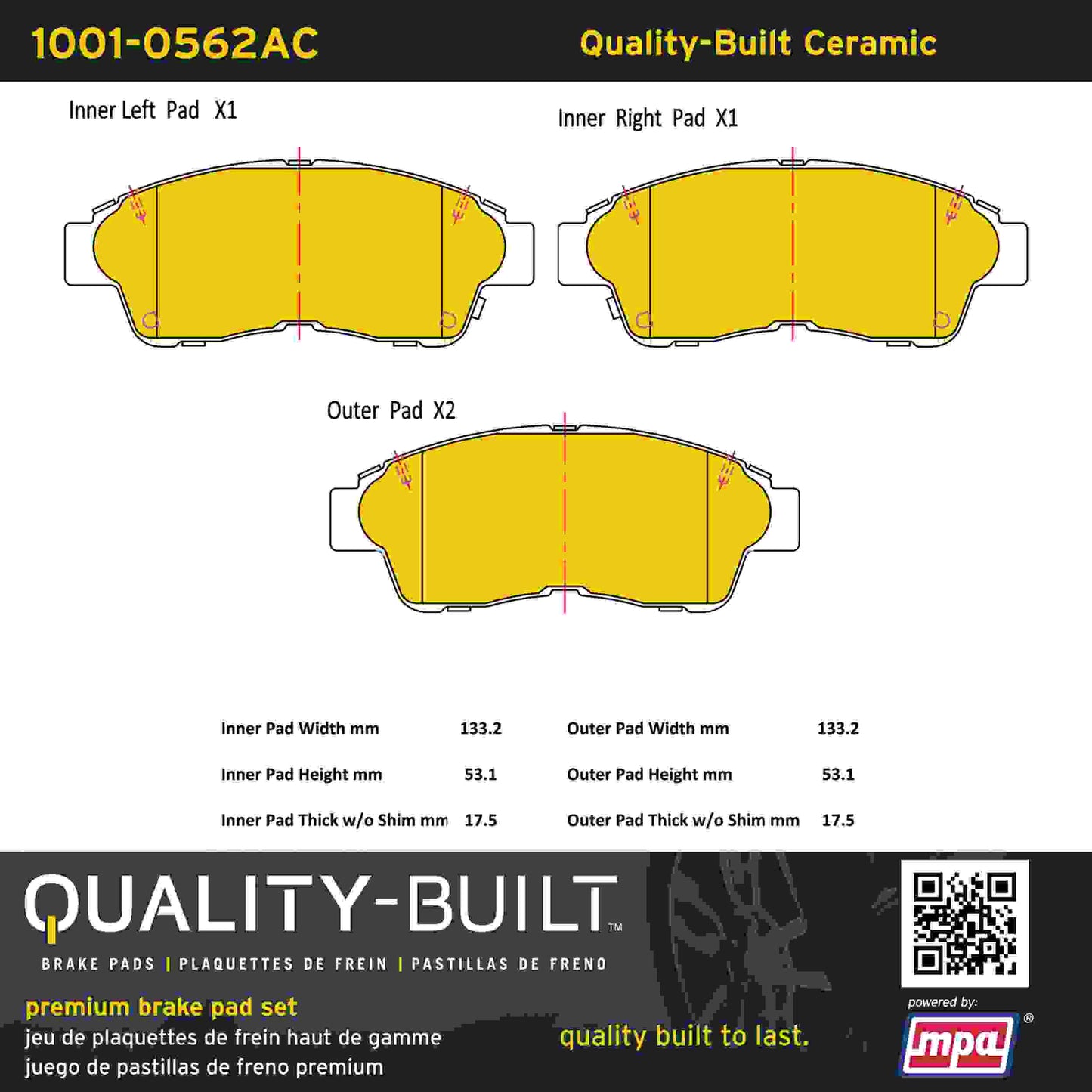 Quality-Built Quality-Built Premium Ceramic Brake Pads w/ Hardware 1001-0562AC