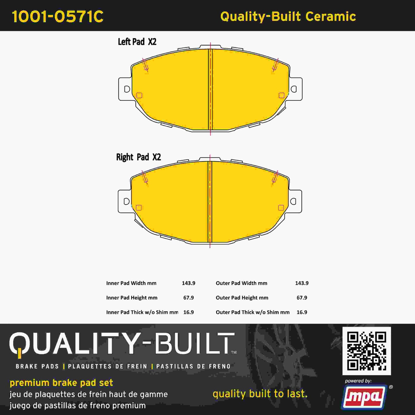 Quality-Built Quality-Built Premium Ceramic Brake Pads w/ Hardware 1001-0571C