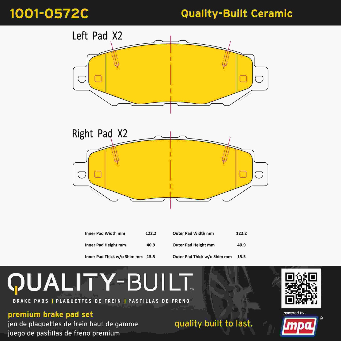Quality-Built Quality-Built Premium Ceramic Brake Pads w/ Hardware 1001-0572C