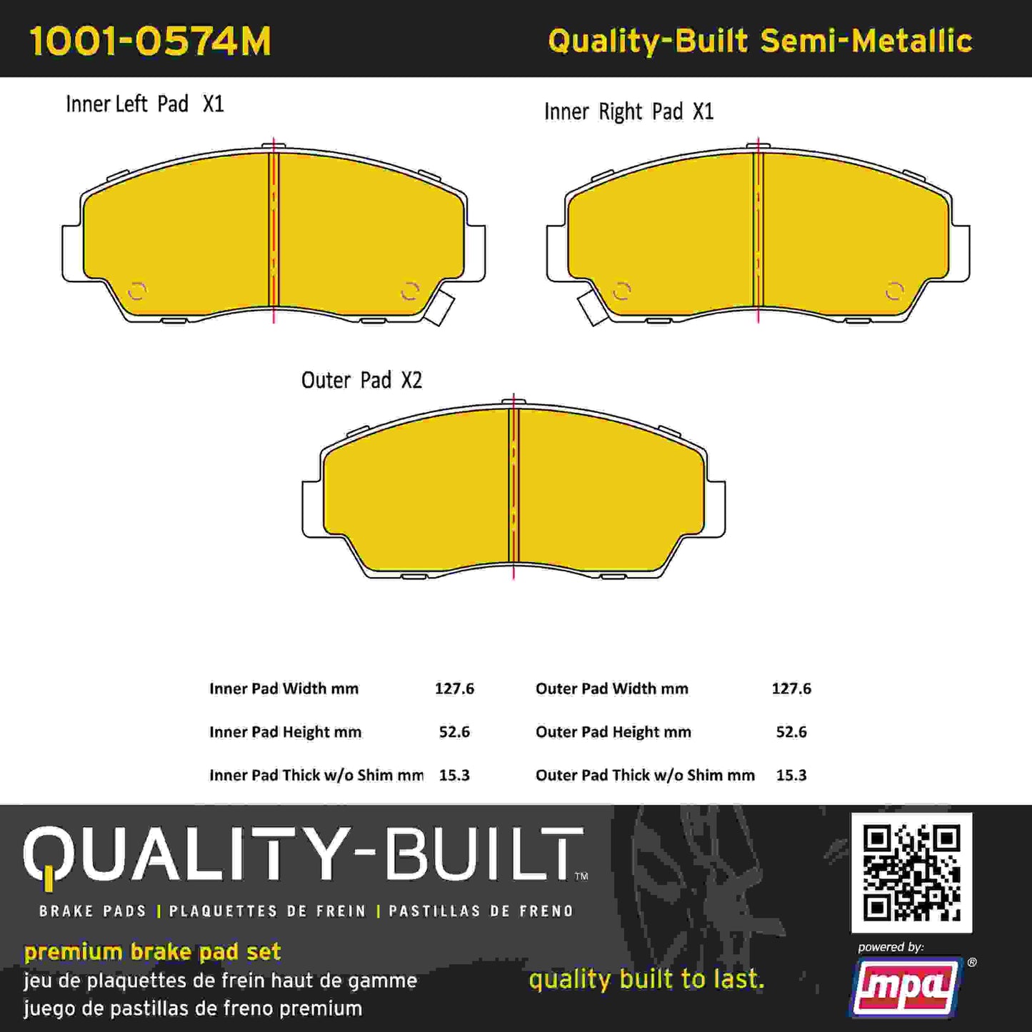 Quality-Built Quality-Built Premium Semi-Metallic Brake Pads w/ Hardware 1001-0574M