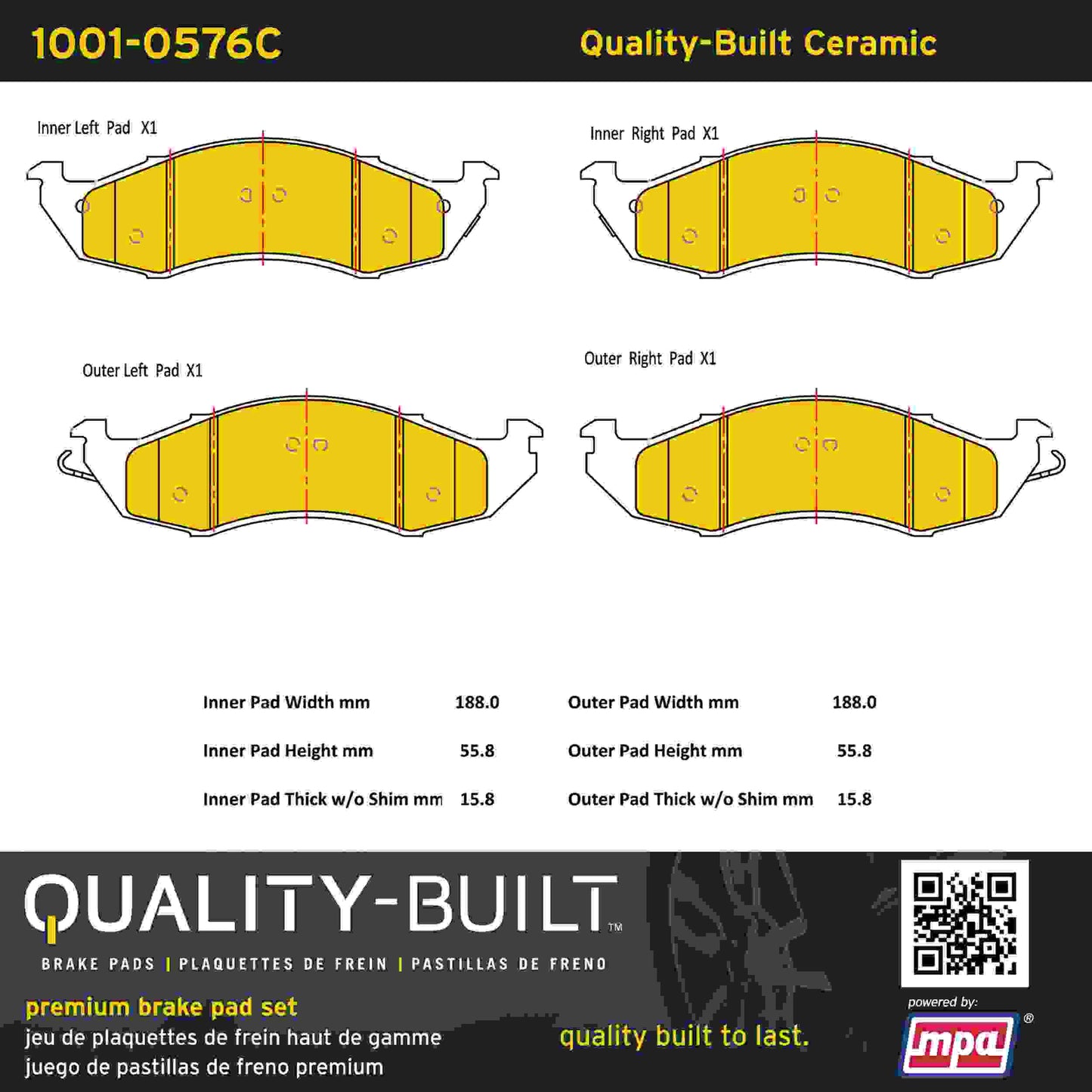 Quality-Built Quality-Built Premium Ceramic Brake Pads w/ Hardware 1001-0576C