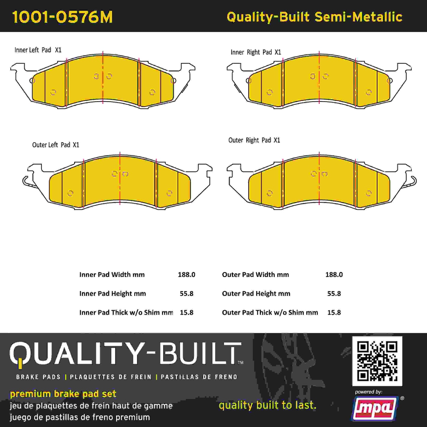 Quality-Built Quality-Built Premium Semi-Metallic Brake Pads w/ Hardware 1001-0576M