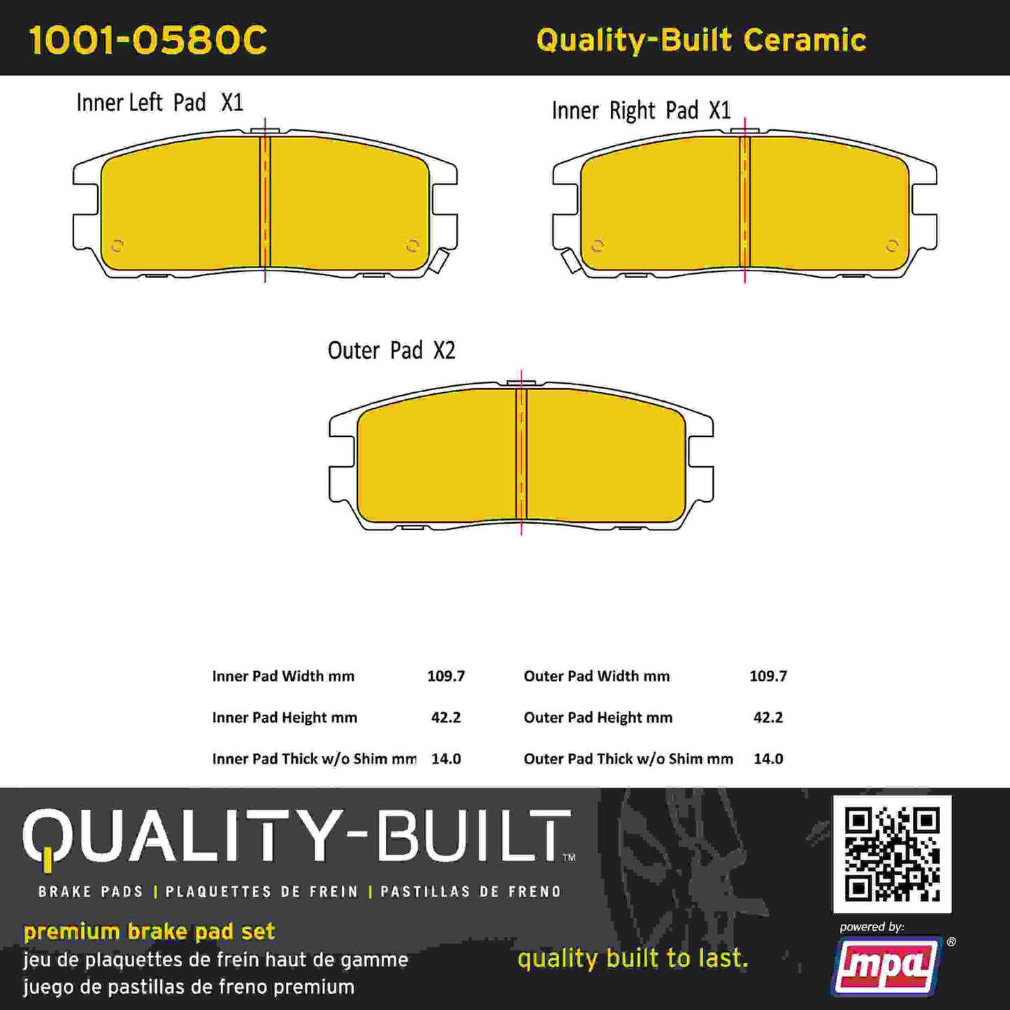 Quality-Built Quality-Built Premium Ceramic Brake Pads w/ Hardware 1001-0580C