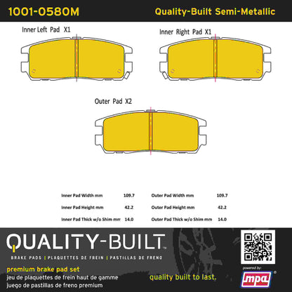 Quality-Built Quality-Built Premium Semi-Metallic Brake Pads w/ Hardware 1001-0580M