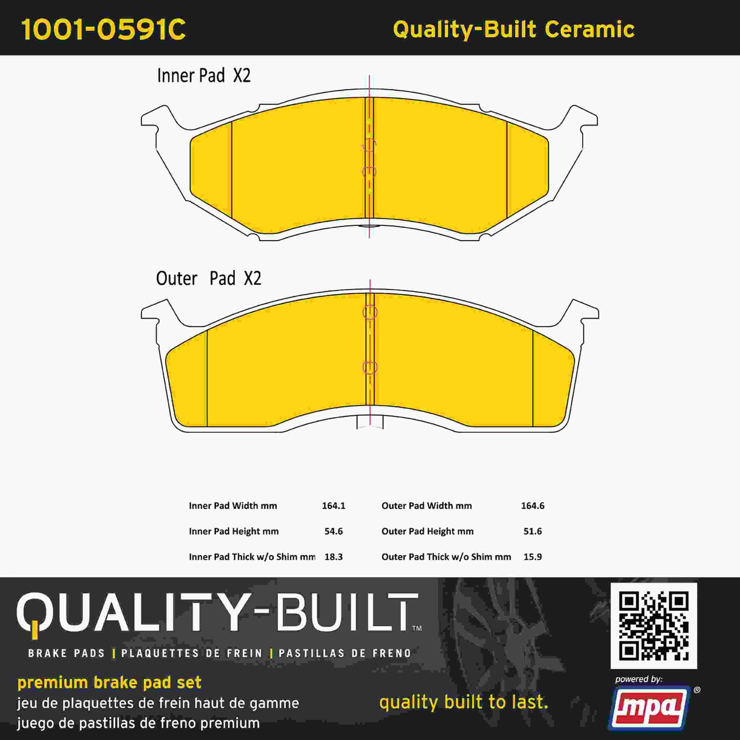 Quality-Built Quality-Built Premium Ceramic Brake Pads w/ Hardware 1001-0591C