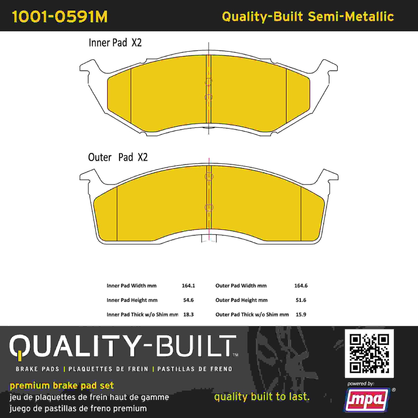 Quality-Built Quality-Built Premium Semi-Metallic Brake Pads w/ Hardware 1001-0591M