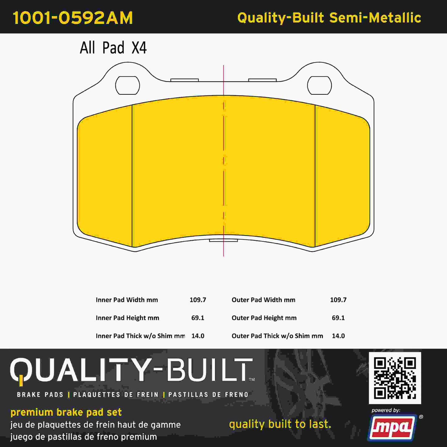 Quality-Built Quality-Built Premium Semi-Metallic Brake Pads 1001-0592AM