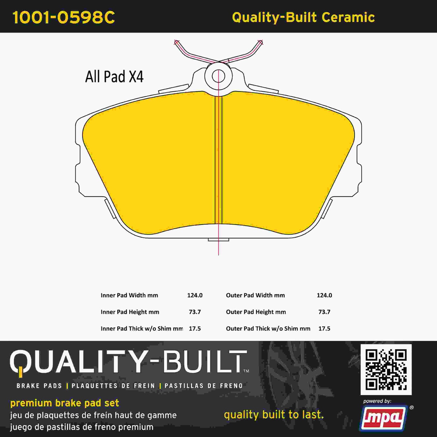 Quality-Built Quality-Built Premium Ceramic Brake Pads w/ Hardware 1001-0598C