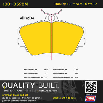 Quality-Built Quality-Built Premium Semi-Metallic Brake Pads w/ Hardware 1001-0598M