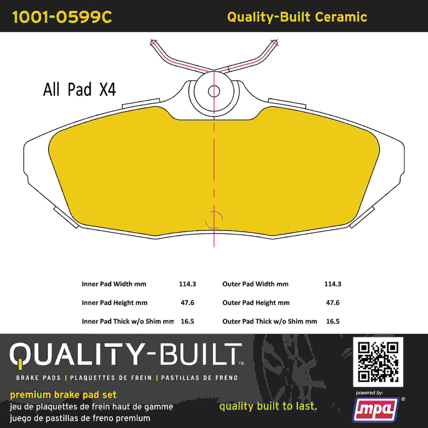 Quality-Built Quality-Built Premium Ceramic Brake Pads w/ Hardware 1001-0599C