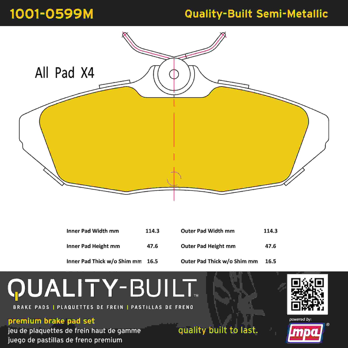 Quality-Built Quality-Built Premium Semi-Metallic Brake Pads w/ Hardware 1001-0599M