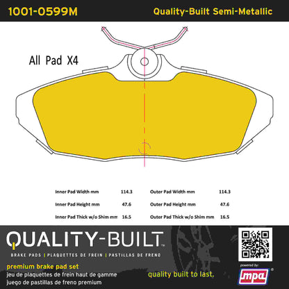 Quality-Built Quality-Built Premium Semi-Metallic Brake Pads w/ Hardware 1001-0599M