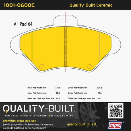 Quality-Built Quality-Built Premium Ceramic Brake Pads w/ Hardware 1001-0600C
