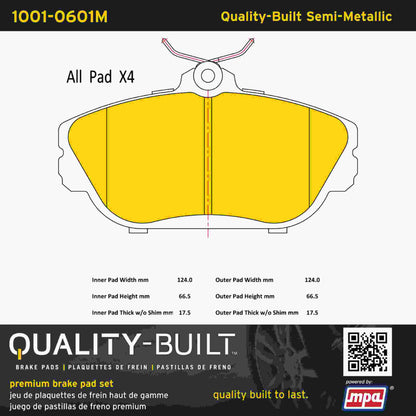 Quality-Built Quality-Built Premium Semi-Metallic Brake Pads w/ Hardware 1001-0601M