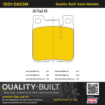 Quality-Built Quality-Built Premium Semi-Metallic Brake Pads 1001-0603M
