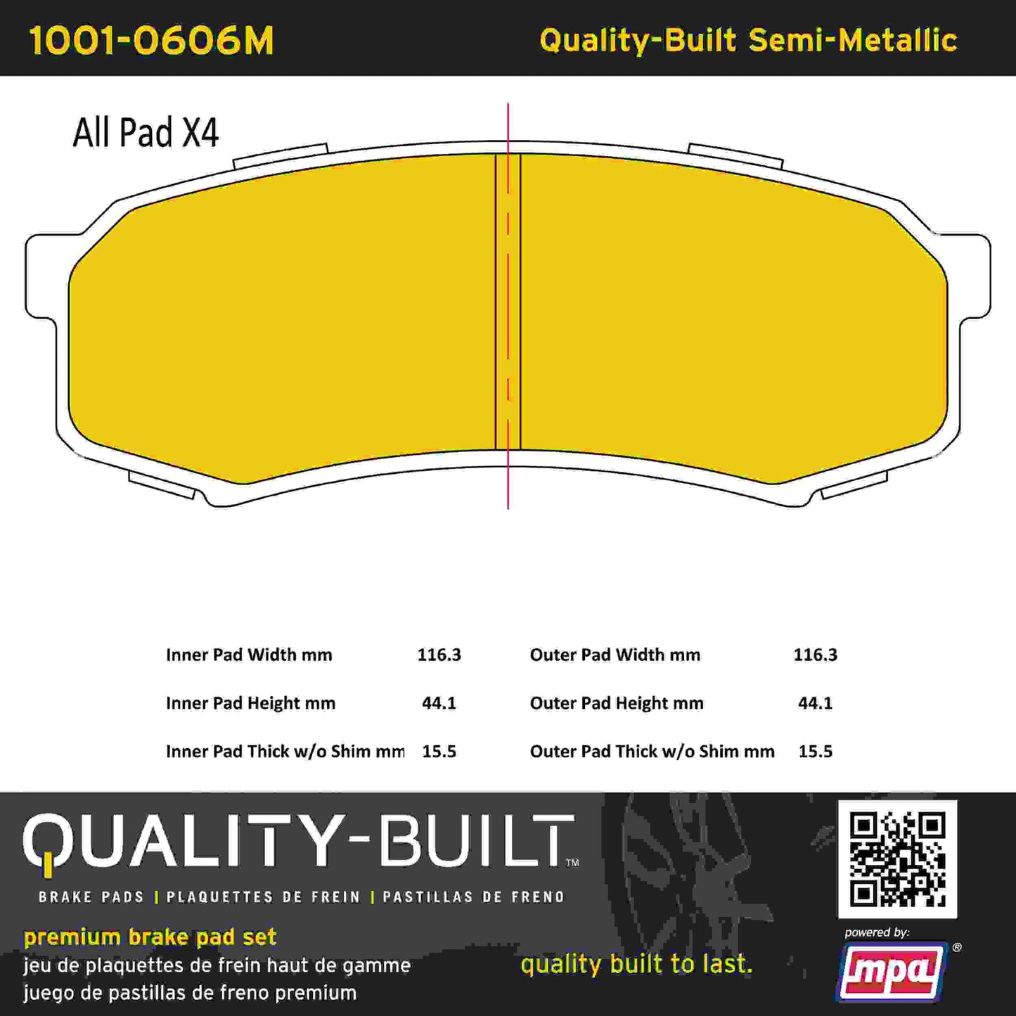 Quality-Built Quality-Built Premium Semi-Metallic Brake Pads w/ Hardware 1001-0606M