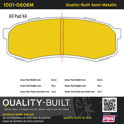 Quality-Built Quality-Built Premium Semi-Metallic Brake Pads w/ Hardware 1001-0606M