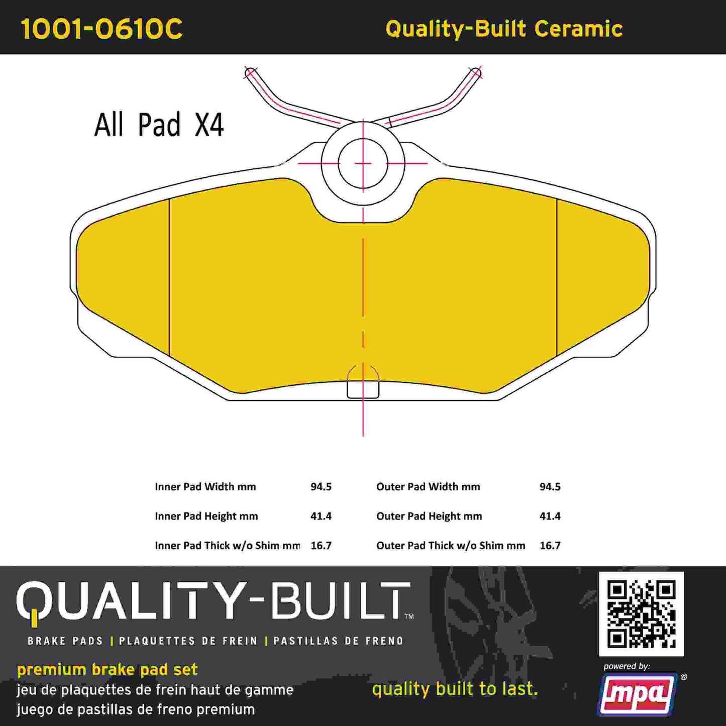 Quality-Built Quality-Built Premium Ceramic Brake Pads w/ Hardware 1001-0610C