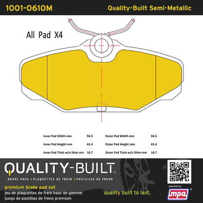 Quality-Built Quality-Built Premium Semi-Metallic Brake Pads w/ Hardware 1001-0610M