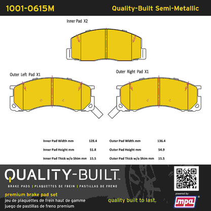 Quality-Built Quality-Built Premium Semi-Metallic Brake Pads w/ Hardware 1001-0615M