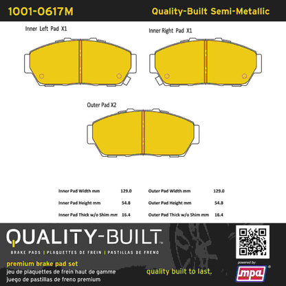 Quality-Built Quality-Built Premium Semi-Metallic Brake Pads w/ Hardware 1001-0617M