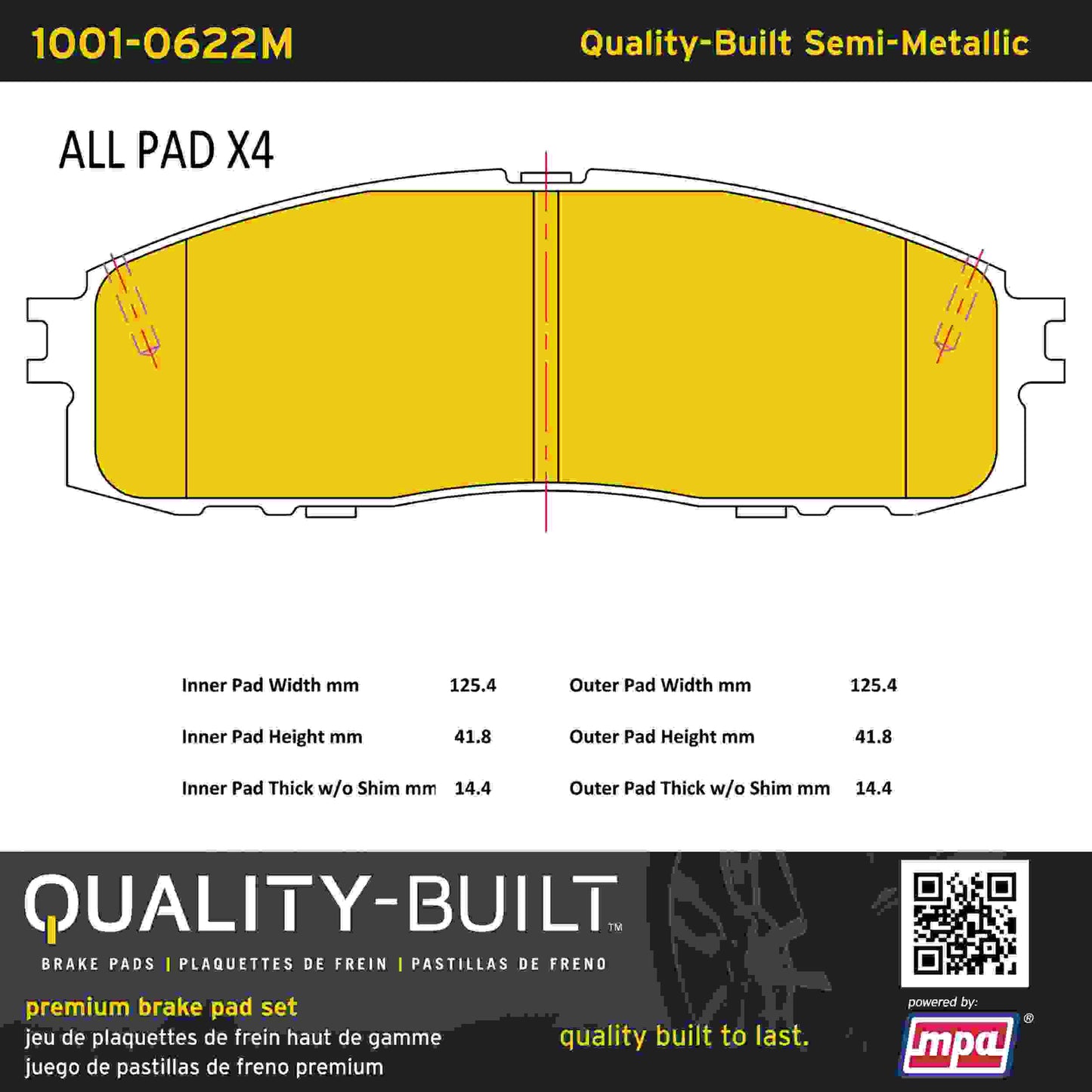 Quality-Built Quality-Built Premium Semi-Metallic Brake Pads 1001-0622M