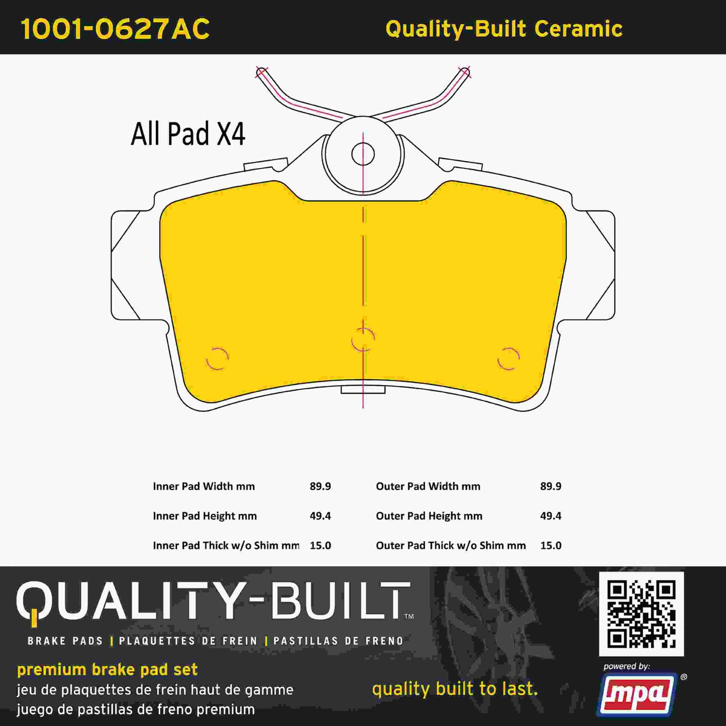 Quality-Built Quality-Built Premium Ceramic Brake Pads w/ Hardware 1001-0627AC