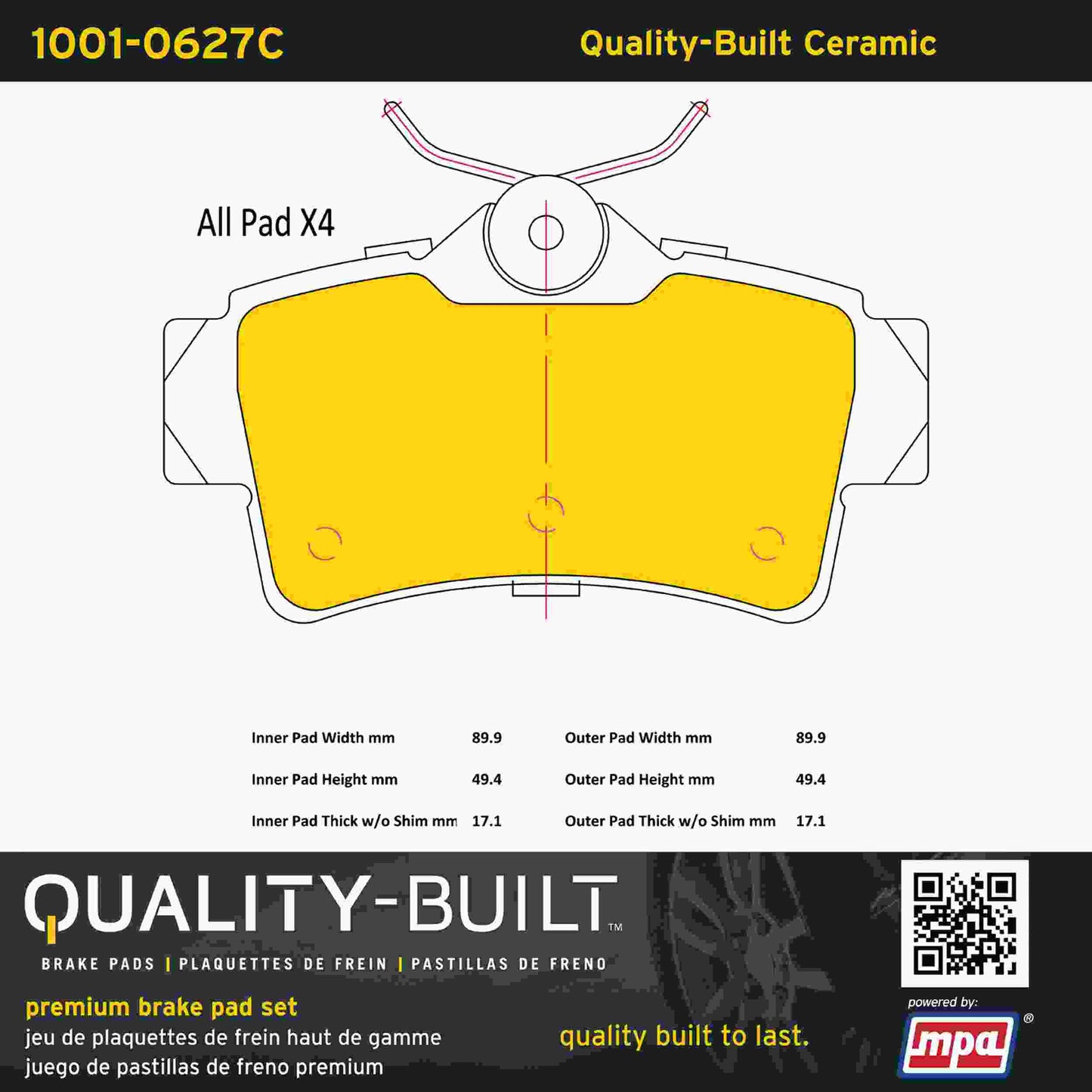 Quality-Built Quality-Built Premium Ceramic Brake Pads w/ Hardware 1001-0627C