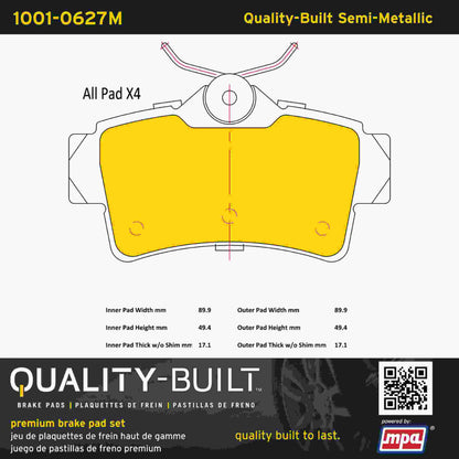 Quality-Built Quality-Built Premium Semi-Metallic Brake Pads w/ Hardware 1001-0627M