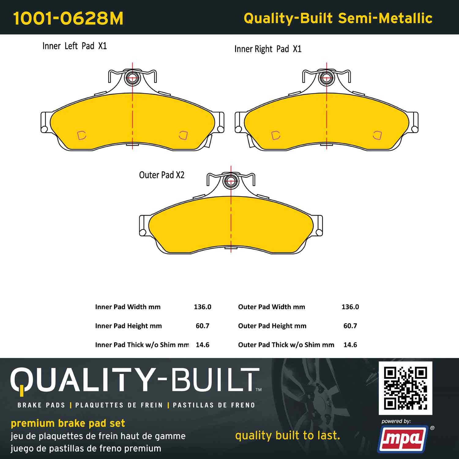 Quality-Built Quality-Built Premium Semi-Metallic Brake Pads w/ Hardware 1001-0628M
