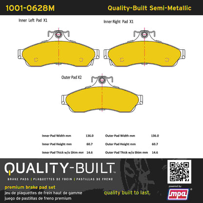 Quality-Built Quality-Built Premium Semi-Metallic Brake Pads w/ Hardware 1001-0628M