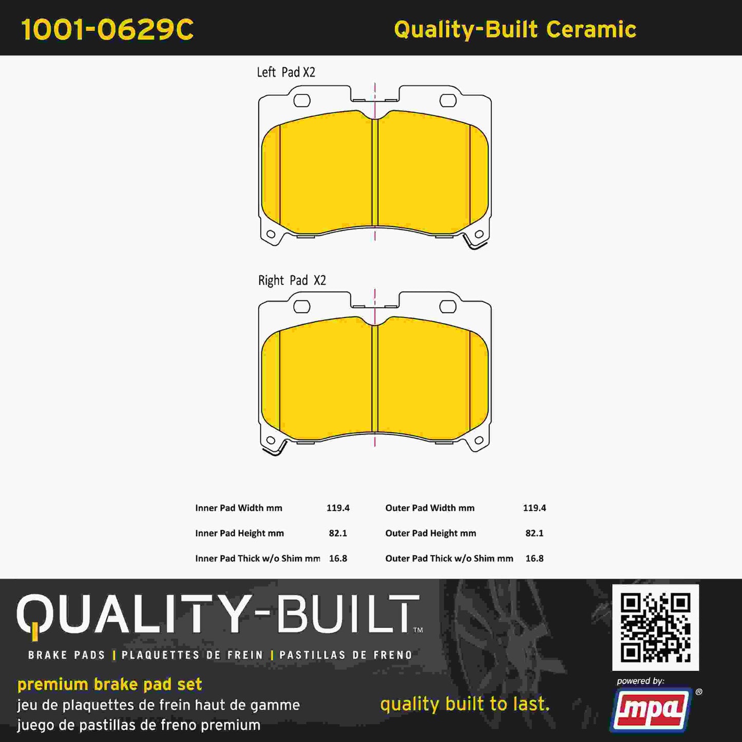 Quality-Built Quality-Built Premium Ceramic Brake Pads w/ Hardware 1001-0629C