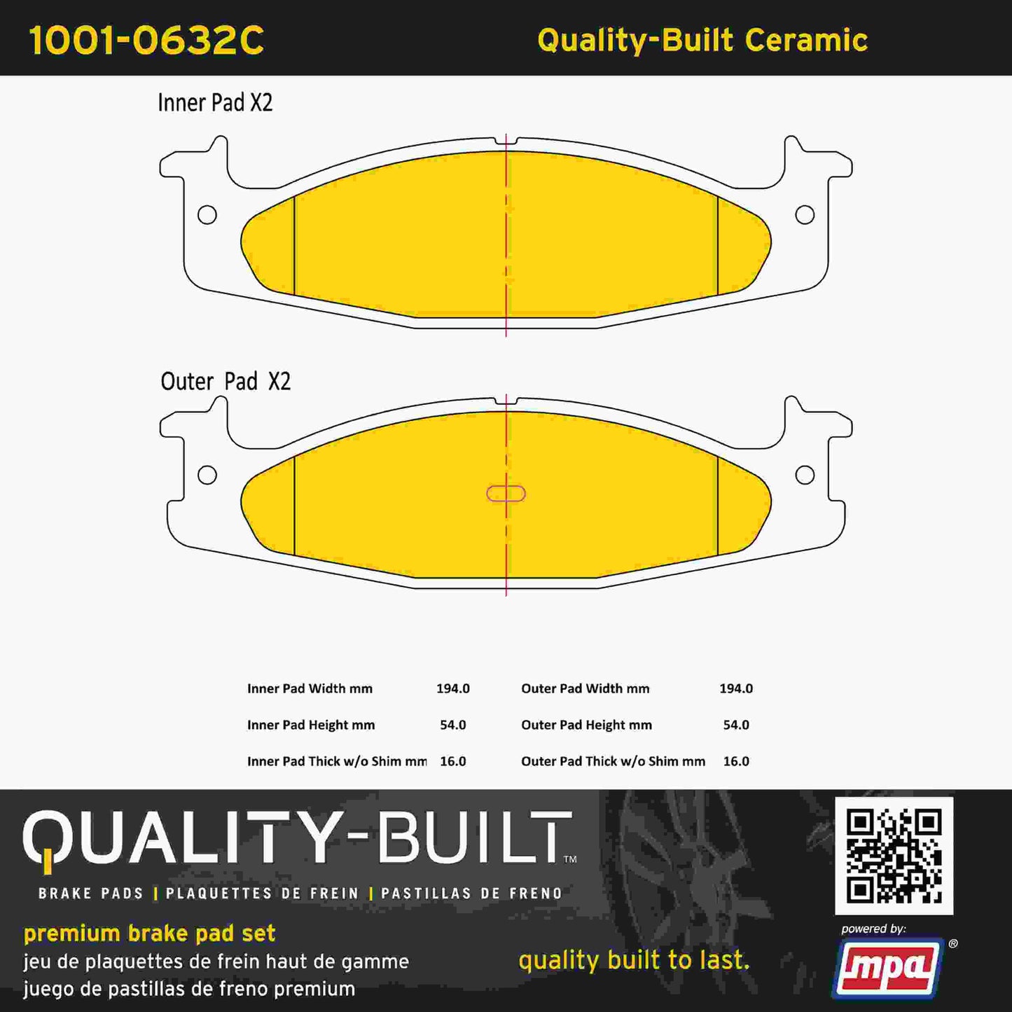 Quality-Built Quality-Built Premium Ceramic Brake Pads w/ Hardware 1001-0632C
