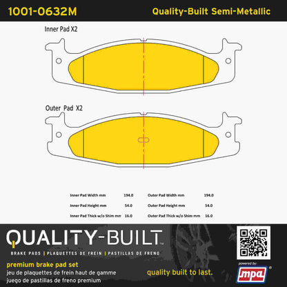 Quality-Built Quality-Built Premium Semi-Metallic Brake Pads w/ Hardware 1001-0632M
