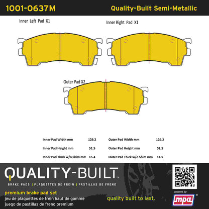 Quality-Built Quality-Built Premium Semi-Metallic Brake Pads w/ Hardware 1001-0637M