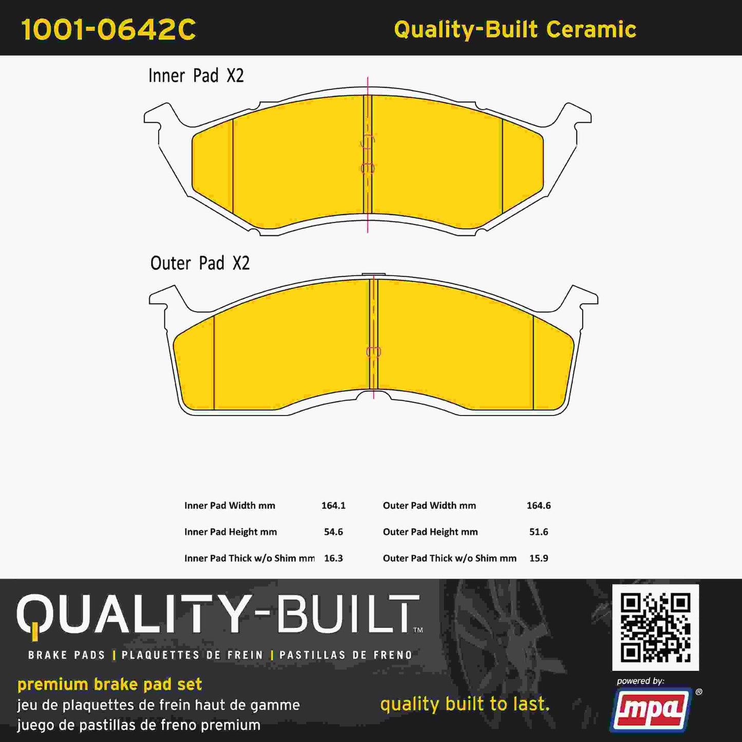 Quality-Built Quality-Built Premium Ceramic Brake Pads w/ Hardware 1001-0642C