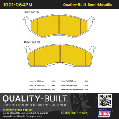 Quality-Built Quality-Built Premium Semi-Metallic Brake Pads w/ Hardware 1001-0642M