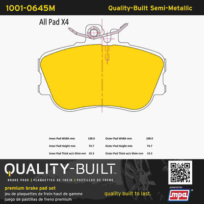 Quality-Built Quality-Built Premium Semi-Metallic Brake Pads w/ Hardware 1001-0645M
