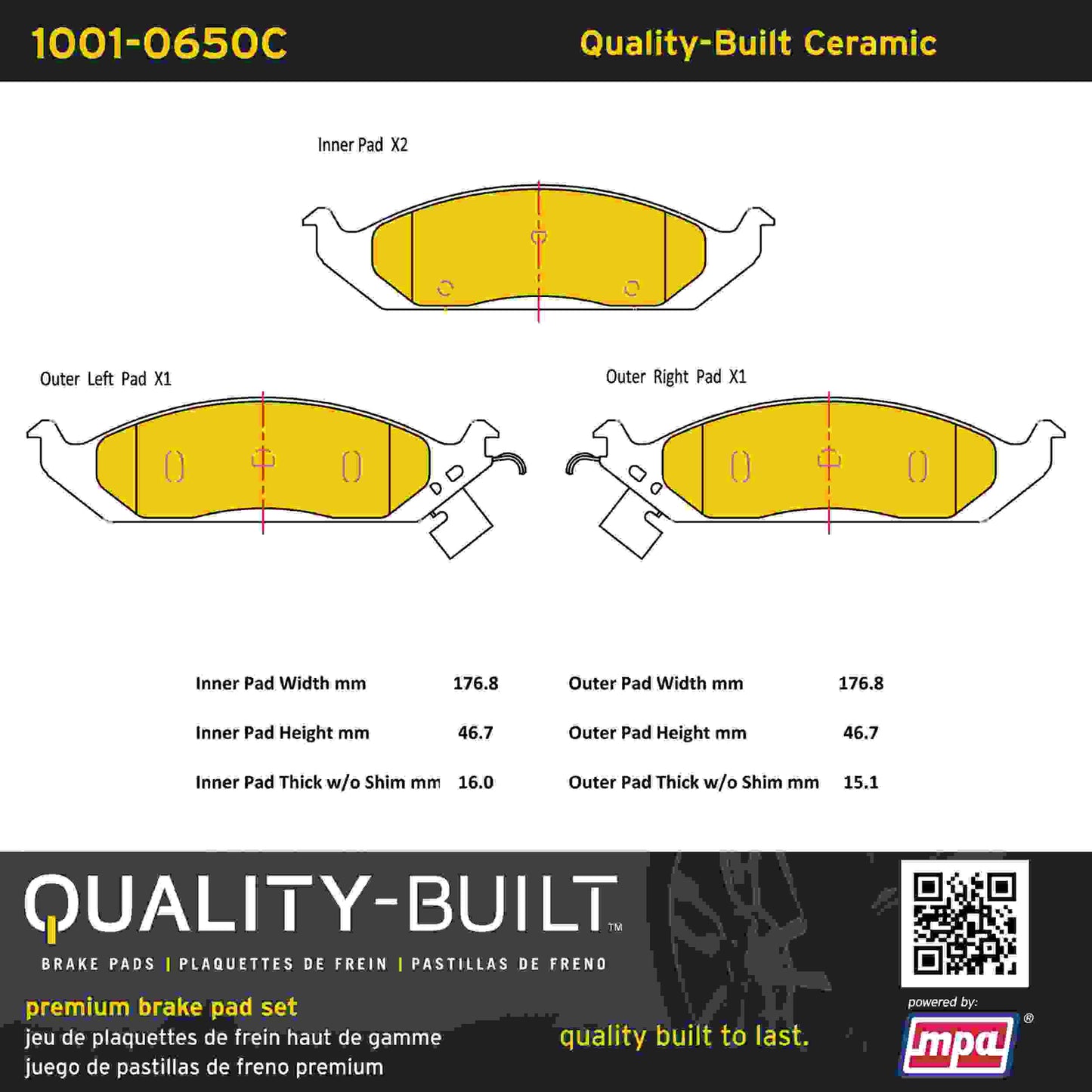 Quality-Built Quality-Built Premium Ceramic Brake Pads w/ Hardware 1001-0650C