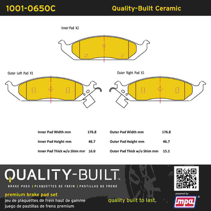 Quality-Built Quality-Built Premium Ceramic Brake Pads w/ Hardware 1001-0650C