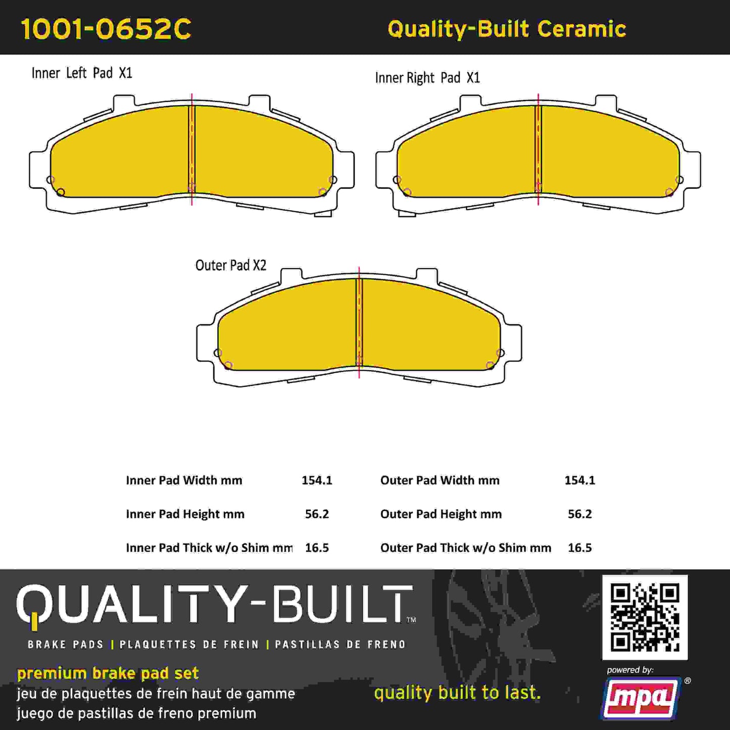 Quality-Built Quality-Built Premium Ceramic Brake Pads w/ Hardware 1001-0652C