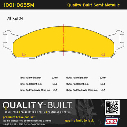 Quality-Built Quality-Built Premium Semi-Metallic Brake Pads w/ Hardware 1001-0655M